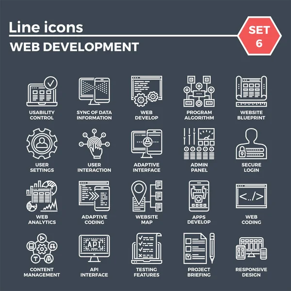 Web Development Line ikon készlet — Stock Vector