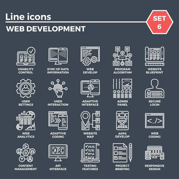Ensemble d'icônes de ligne de développement Web Vecteur En Vente