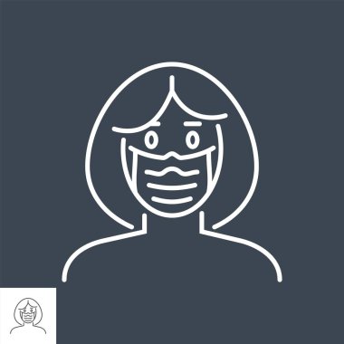 Kadın zekası tıbbi maske bağlantılı vektör çizgisi simgesi.