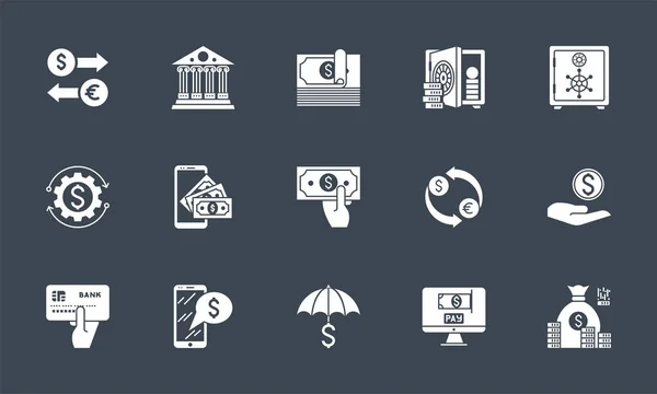 Icone bancarie impostate. Icone del glifo vettoriale correlate. — Vettoriale Stock