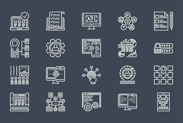 Ensemble d'icônes de ligne de développement Web Graphismes Vectoriels