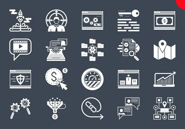 Conjunto de iconos de línea delgada de optimización de motores de búsqueda — Vector de stock