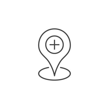 Hastane konumu İnce Satır Vektörü Simgesi.