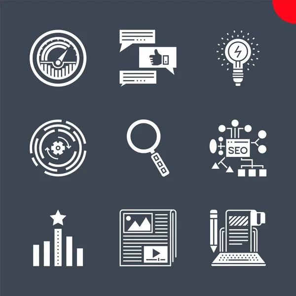 Seo Related Vector Glyphh Icons Set Изолирован Черном Фоне Seo — стоковый вектор