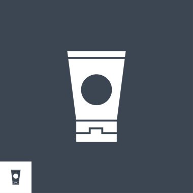 Güneş kremi ile ilgili vektör simgesi. Siyah arka planda izole edilmiş. Vektör illüstrasyonu.