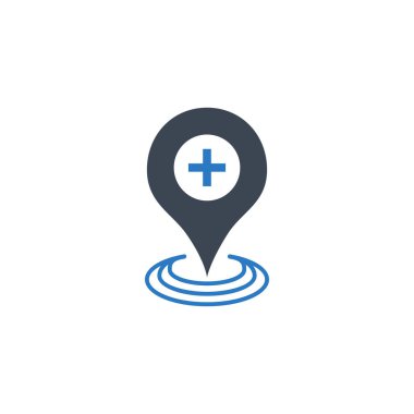 Hastane konumu Glyph İlgili Vektör Simgesi.