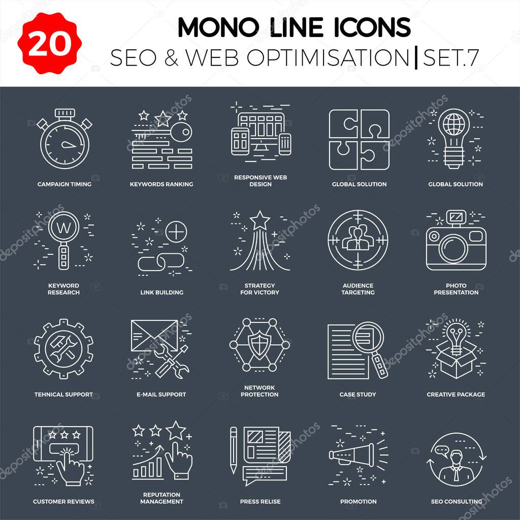 Thin Line Icons Set of Search Engine Optimization