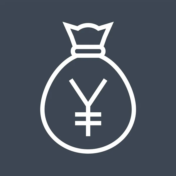 Money Bag with Yen Thin Line Vector Icon — Stock Vector