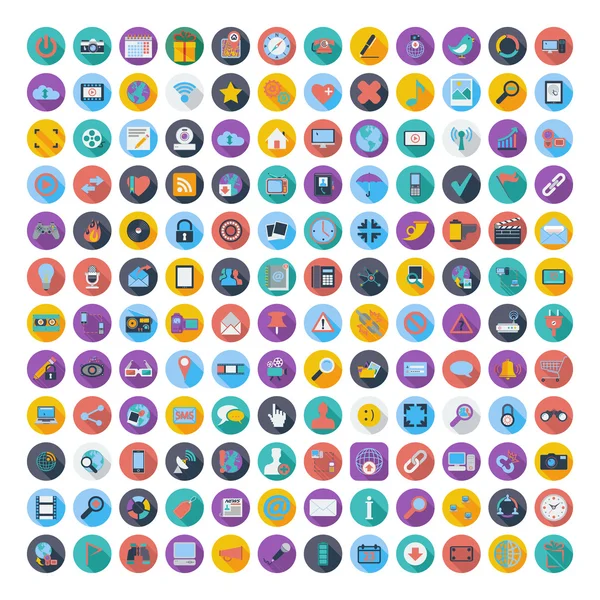 Redes sociales e iconos planos de color de red . — Vector de stock