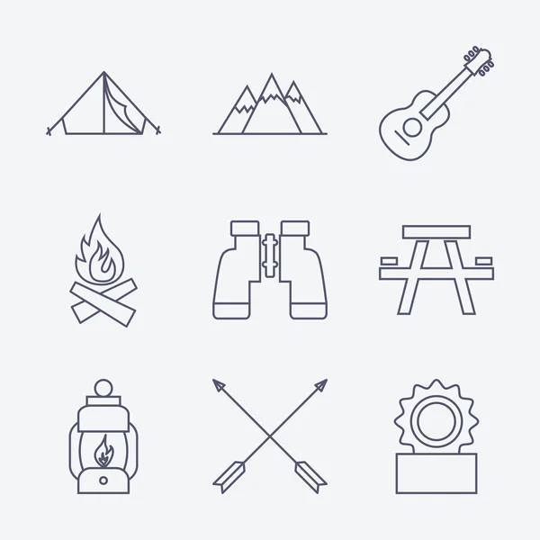 Een overzicht van lijn Camping pictogrammen. — Stockvector