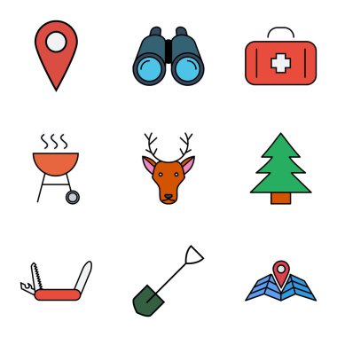 Camping flat vector icon set clipart