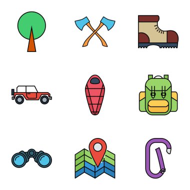 kamp düz vektör Icon set