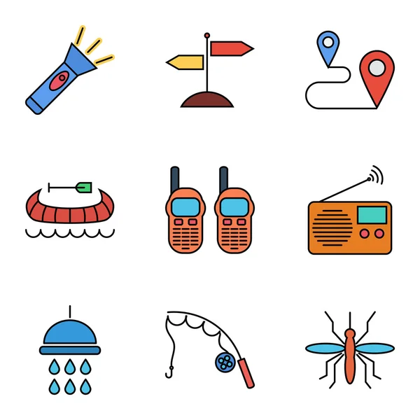 Camping vector plano icono conjunto — Archivo Imágenes Vectoriales