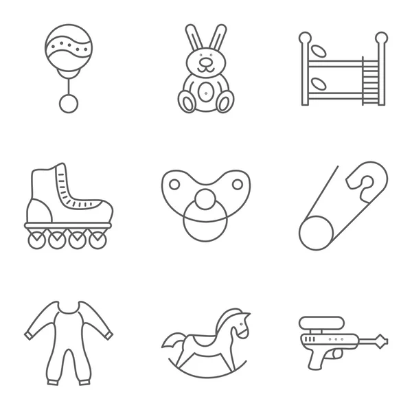 Conjunto de ícones vetoriais de linha fina relacionados ao bebê —  Vetores de Stock