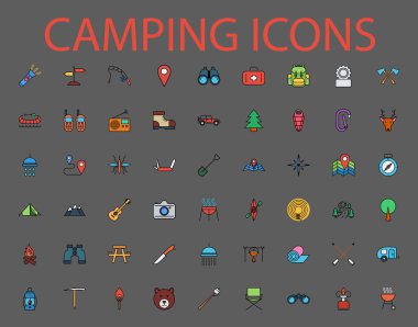 kamp düz vektör Icon set