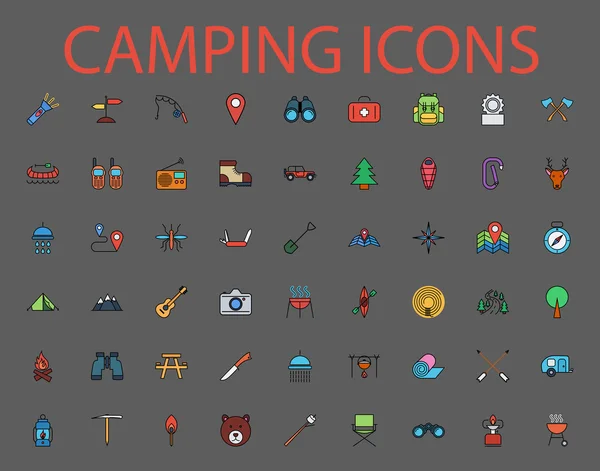 Ensemble d'icônes vectorielles plates camping — Image vectorielle