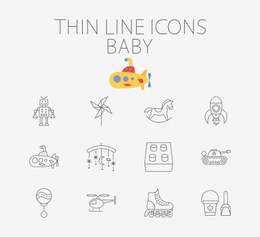 Bebek ile ilgili düz vektör Icon set