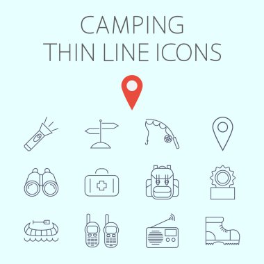 Kamp ilgili düz vektör Icon set