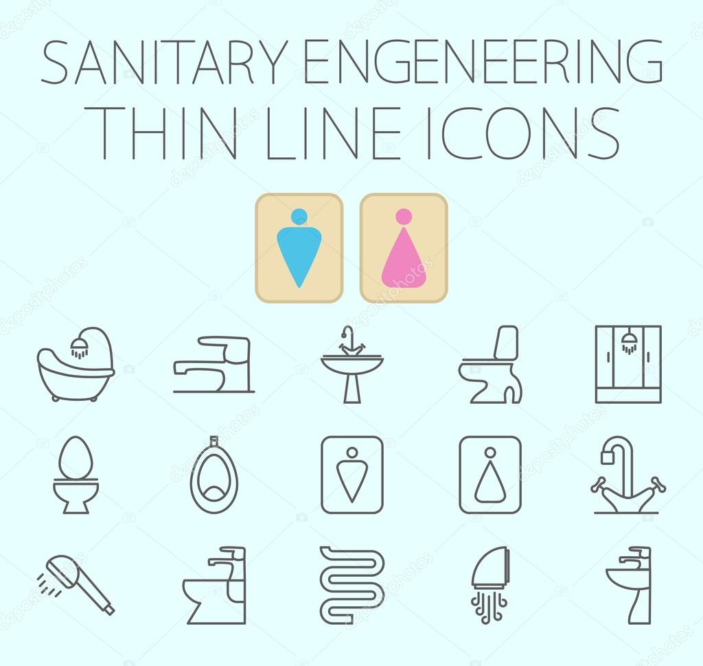 Sanitary engineering flat vector icon set