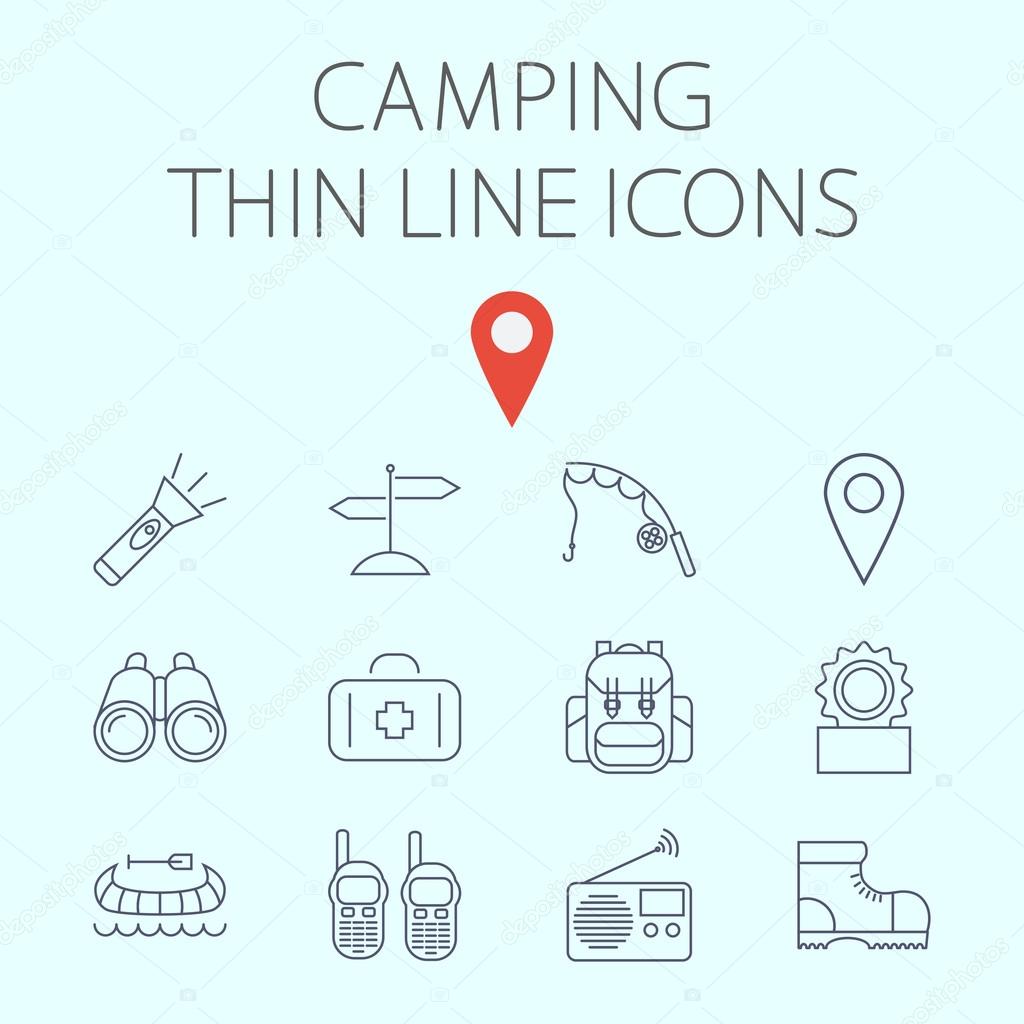 Camping related flat vector icon set