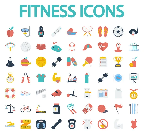 Fitness-Flat-Icons mit langem Schatten für Ihre Website. Vektorillustration. — Stockvektor