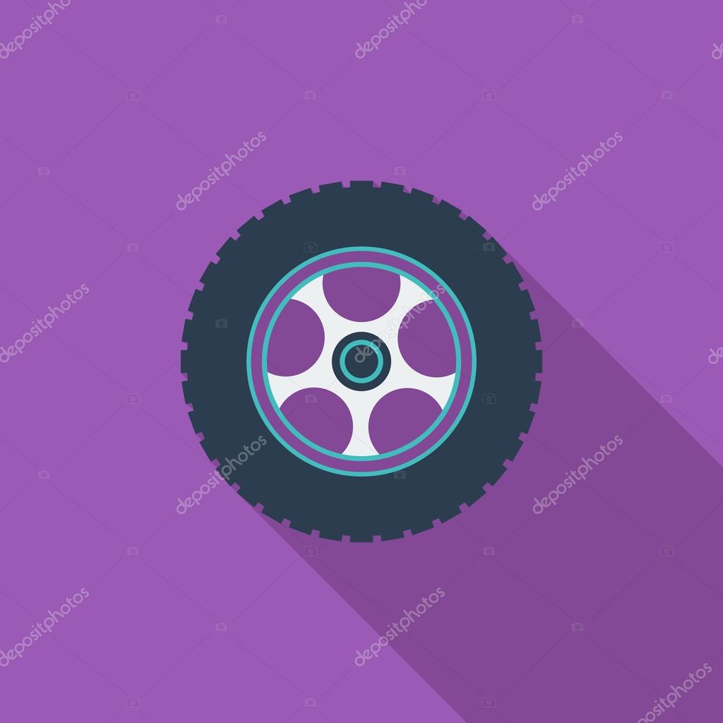 Car wheel icon. Flat vector related icon with long shadow for web and mobile applications. It can be used as - logo, pictogram, icon, infographic element. Vector Illustration