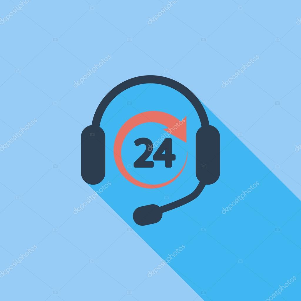 Support 24 hours icon. Flat vector related icon with long shadow for web and mobile applications. It can be used as - logo, pictogram, icon, infographic element. Vector Illustration