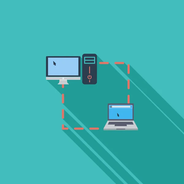 Computer sync enkel vlakke pictogram. — Stockvector