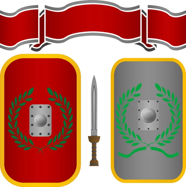 Escudos romanos y espada — Archivo Imágenes Vectoriales