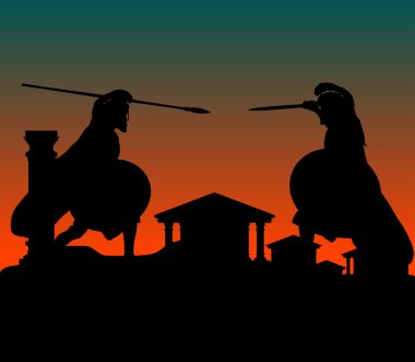 fight in ancient city clipart