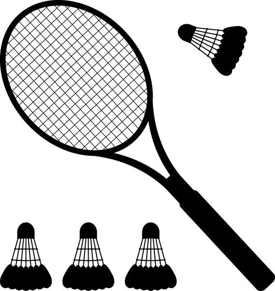 Silhouet van racket en badminton shuttles — Stockvector