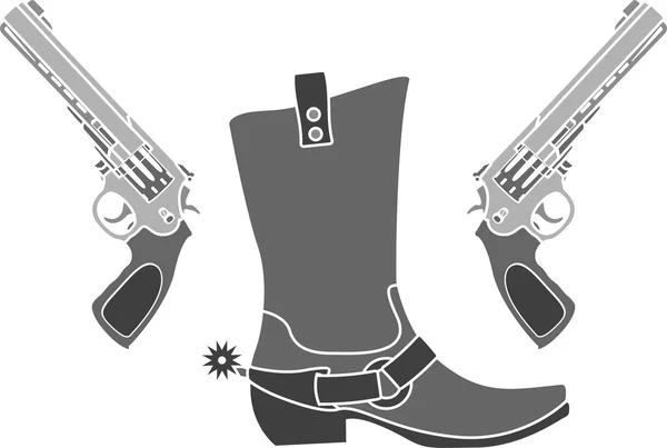 Pistolas y bota con espuelas — Vector de stock