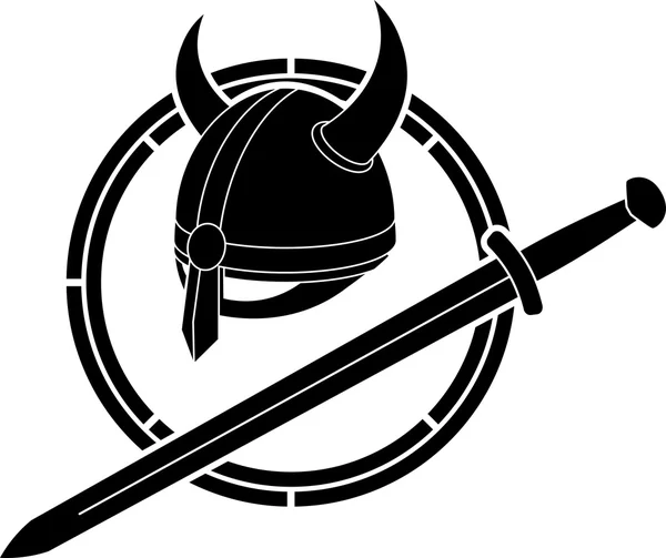 Casco vikingos y espada — Vector de stock