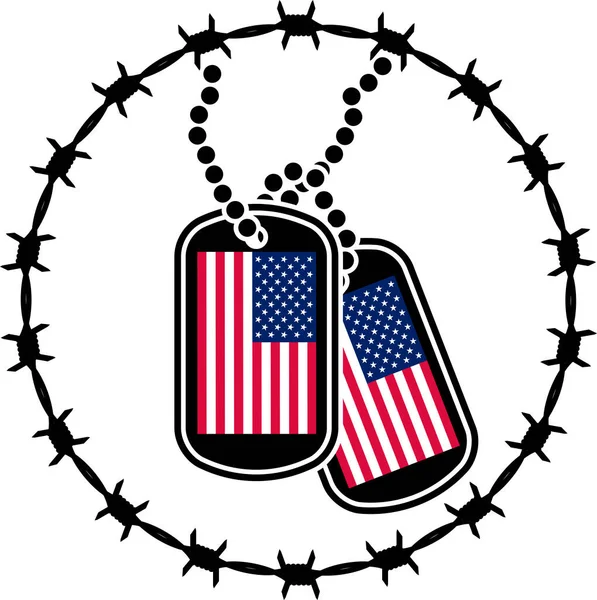 Dog Tags Barbed Wire Usa Flags — 스톡 사진
