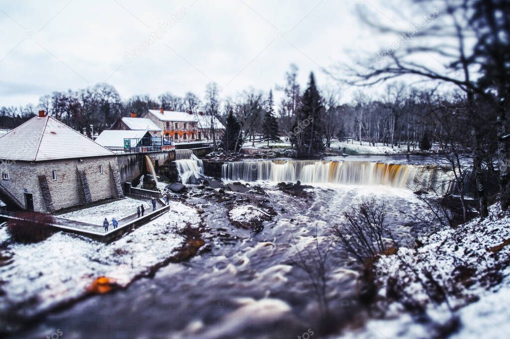 winter view of the waterfall Keila joa in Estonia
