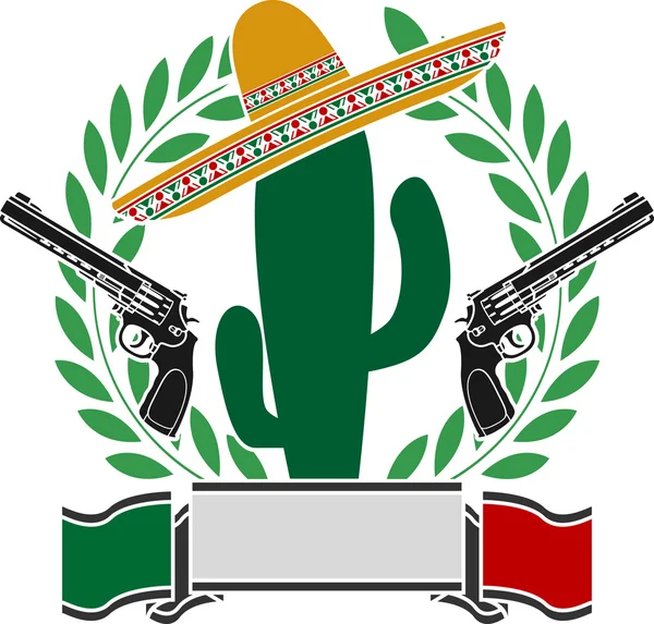 El cactus mexicano y dos pistolas y corona de laurel — Archivo Imágenes Vectoriales