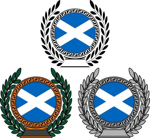 Set de banderas de Escocia con corona de laurel — Archivo Imágenes Vectoriales