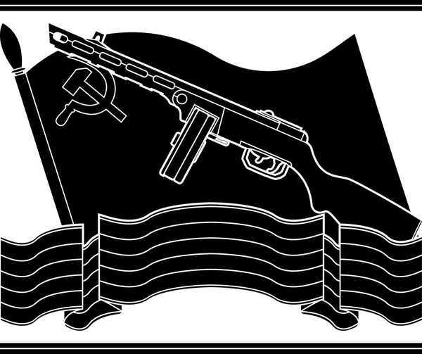 Stencil of soviet machine gun and flag — Stock Vector