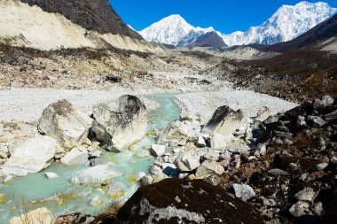 Himalayalar 'daki güzel nehir. Manaslu çevresindeki yürüyüş