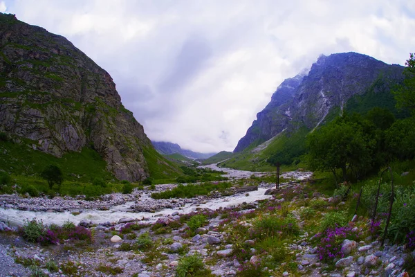 Gola Del Fiume Cherek Bezengi Vicino Campo Alpinismo Bezengi — Foto Stock