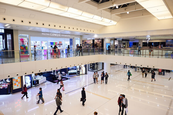 HONG KONG - NOVEMBER 02, 2015: interior of New Town Plaza. New Town Plaza is a shopping mall in the town centre of Sha Tin in Hong Kong. Developed by Sun Hung Kai Properties