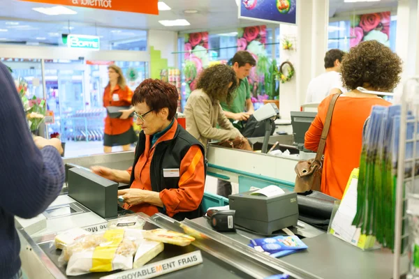 Checkout counter in supermarket