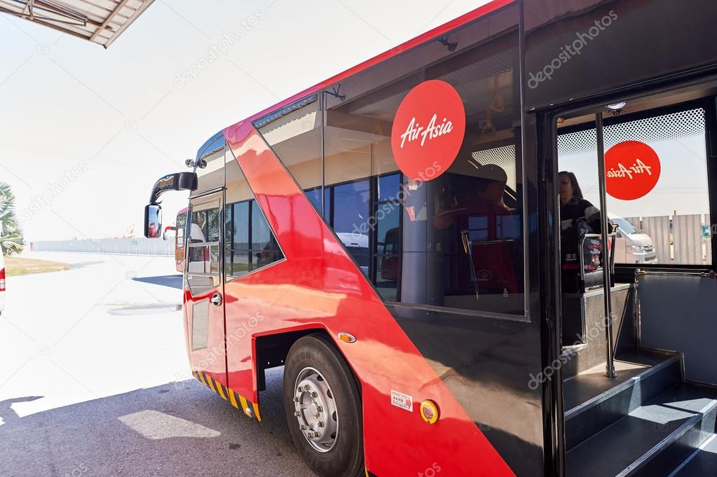 PATTAYA, THAILAND - FEBRUARY 26, 2016: bus at U-Tapao International Airport. U-Tapao Rayong-Pattaya International Airport is a joint civil-military public airport serving Rayong and Pattaya cities in Thailand.