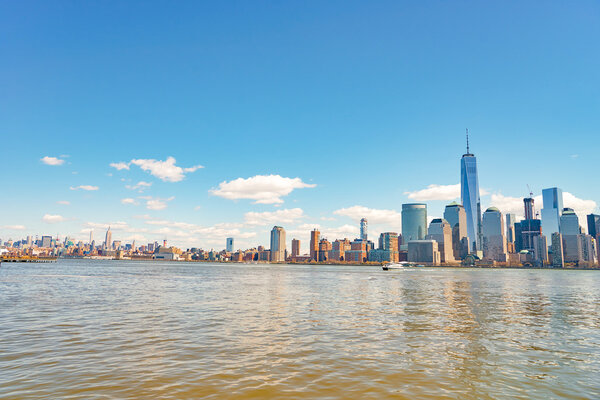 JERSEY CITY, NJ - MARCH 21, 2016: View of New York from Jersey City, New Jersey. The City of New York, often called New York City or simply New York, is the most populous city in the United States.