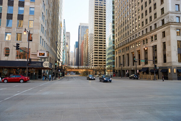 CHICAGO, USA - CIRCA APRIL, 2016: Street of Chicago at daytime. Chicago, colloquially known as the 