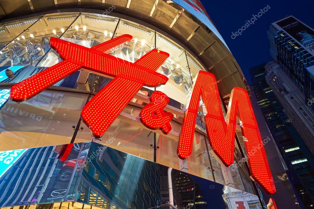 NEW YORK - CIRCA MARCH 2016: Times Square H&M store at night. H & M Hennes & Mauritz AB is a Swedish multinational retail-clothing company, known for its fast-fashion clothing for men, women, teenagers and children.