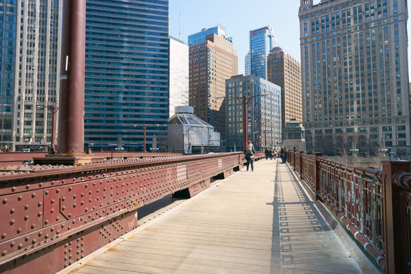 CHICAGO, USA - CIRCA MARCH, 2016: view from the bridge at Chicago downtown in the daytime. Chicago is the third most populous city in the United States.