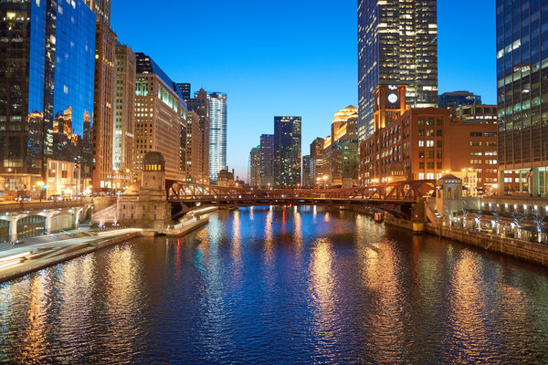 CHICAGO, USA - CIRCA MARCH, 2016: Chicago at twilight. Chicago is the third most populous city in the United States