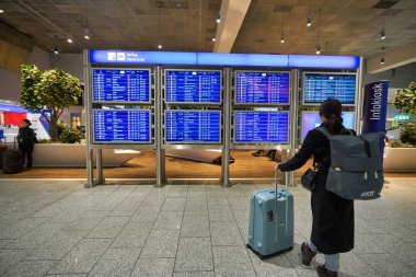 FRANKFURT AM MAIN, GERMANY - CIRCA JANUARY, 2020: Frankfurt am Main Airport 'ta görülen uçuş takvim gözlemcileri.