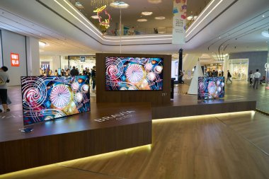 SHENZHEN, Çin - CIRCA Nisan 2019: Sony Expo 2019 uzayı Shenzhen, Çin 'deki UpperHills alışveriş merkezinde.